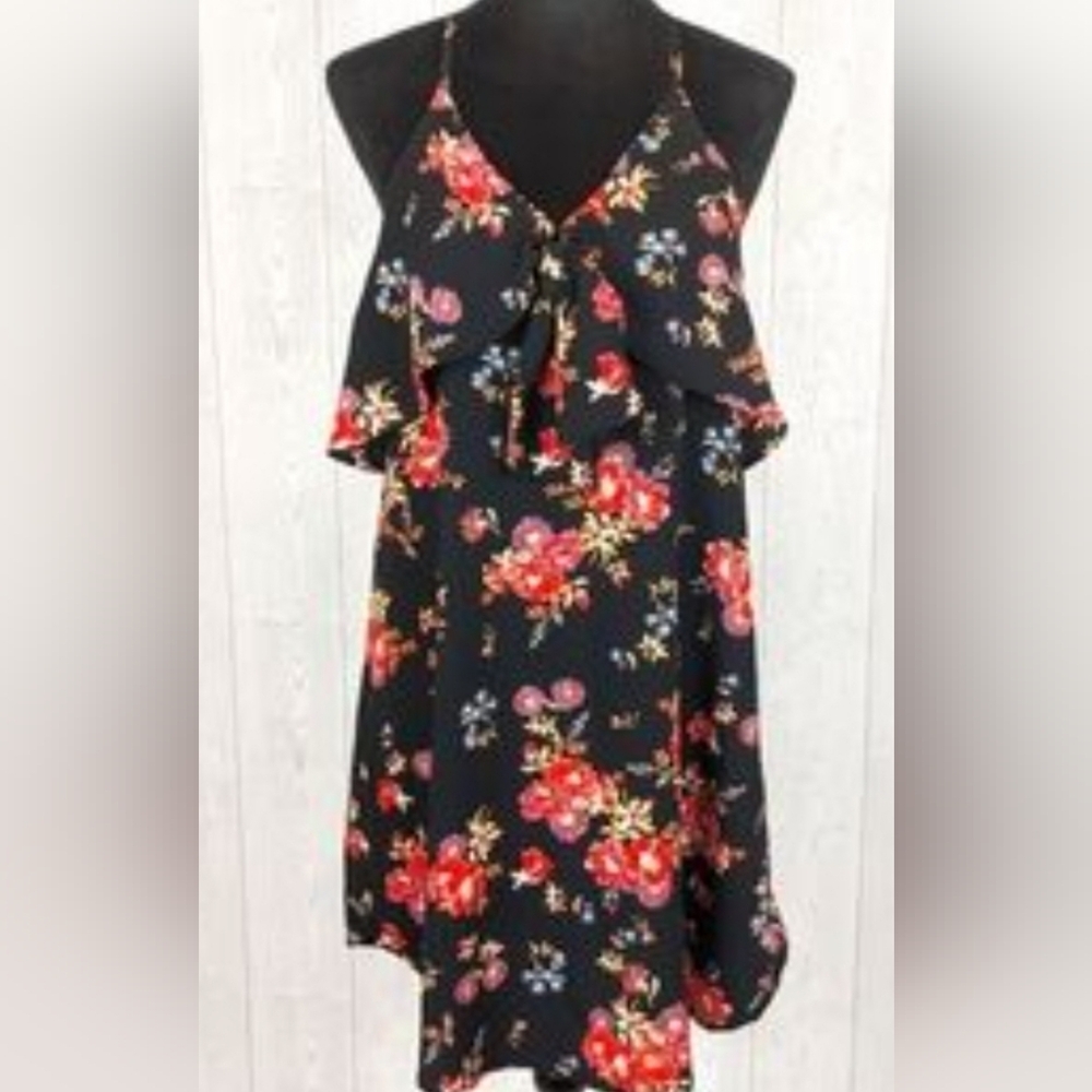 Floral Black and Red Women's Dress